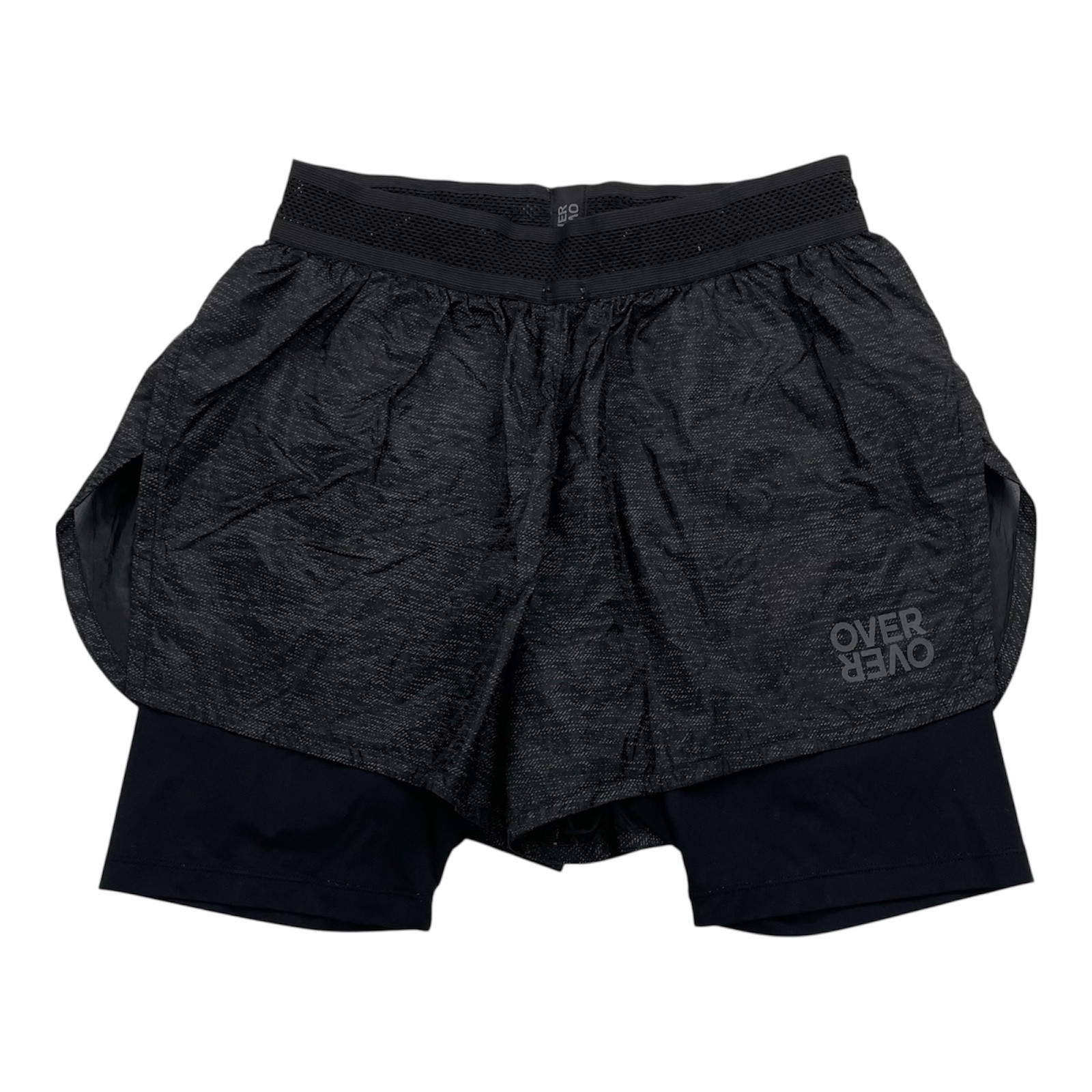 Pantalones Cortos de Correr OVER OVER Para Hombre Medianos Negros 2 en 1 Forrados 3 pulgadas Split Run Short