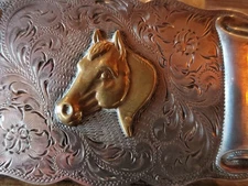 sterling cowboy cowgirl belt buckle engraved western horse vintage Diablo mfg co
