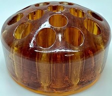 VTG Honey Amber 16-Hole Dome Glass Flower Frog Thick Floral Organizer 2.75 T