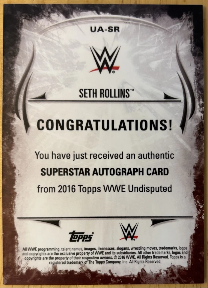2016 Topps Undisputed WWE Seth Rollins Autograph On Card Auto #d /299 - Image 2 of 2