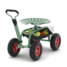 Mobile Garden Cart with Swivels Seat 10In All-Terrains Tires,Adjustable Steering