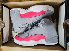 Jordan Air Jordan 12 Retro (GS) Gray/Pink/White High Top Leather Sneaker 5Y