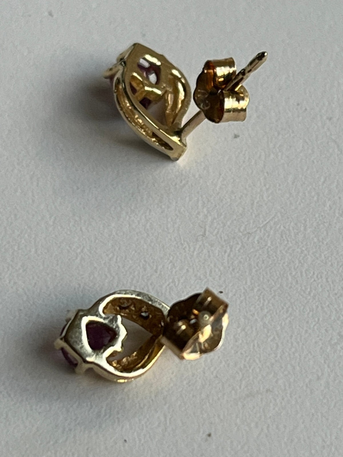 14K Solid Yellow Gold Ruby and Diamonds Stud Earr… - image 12