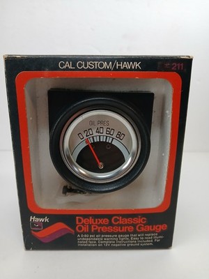Vintage NOS 1980's Cal Custom /Hawk Oil Pressure Gauge 80 psi
