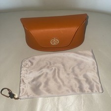 Tory Burch Sunglasses Case Orange Saffiano Leather Magnetic Foldover Gold Logo