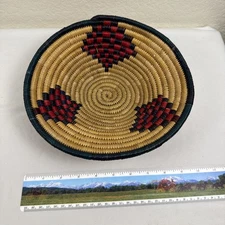 Woven Hand-Woven Basket Red Blue Black  10" Rowanda / Uganda