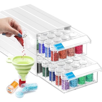 Stapelbare Diamant Malerei Aufbewahrungsbox 2 Sets 64 Stück Trichter Stickers