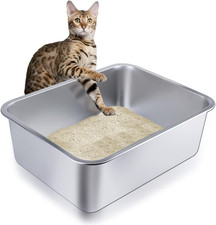 Stainless Steel Cat Litter Box Large Metal High-Sided Splash-Proof Pan for Pets