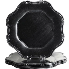 Black Charger Plates Set of 6 Decorative Table Plastic Chargers for Dinner Pl...