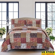 Cozy Autumn Patchwork Quilt Set Floral Patterns Queen Size Bedding 3 Piece New