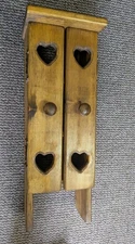 Wood Cabinet Shelf Wall Hung 3 Shelves Heart Motif Doors 