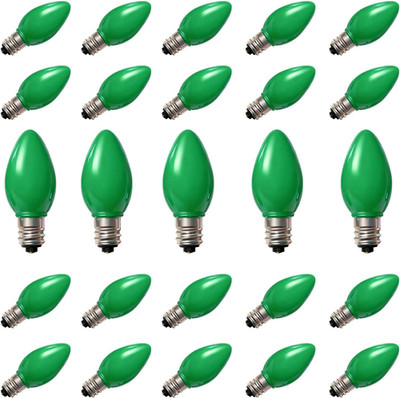 25 Pack C7 Replacement Christmas Light Bulbs, C7 LED Green Blubs for Christmas S