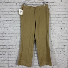 NWT Ralph Lauren Button Fly Linen Pants Straight Leg Women 14 in Sepia Brown