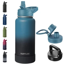 32oz Insulated Water Bottle with Straw, Stainless Steel Metal Vacuum Water Fl...