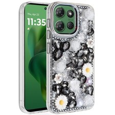 For Moto G Power 2025/26 Case Full 3D Bling Rhinestone Jewels Tempered Glass