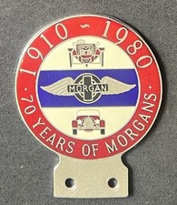 MORGAN SPORTSCAR CLUB 70 YEAR 1910 1980 VINTAGE ENAMEL RADIATOR CAR BADGE EMBLEM