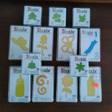 Lot Of 13 Sizzix Die Lot Green Small  Yellow Medium Dies Variety Scrapbooking