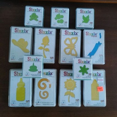Lot Of 13 Sizzix Die Lot Green Small & Yellow Medium Dies Variety Scrapbooking