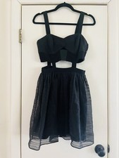 BCBG Little Black Whimsygoth Fairycore Organza Mini Date Night Cut Out Dress 4