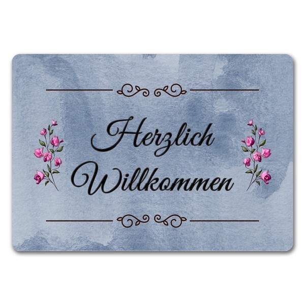 Herzlich Willkommen FußMatte In 35X50 Cm Ohne Rand Mit Blumen Deko-image