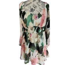 Express Floral Chiffon Mini Dress Pink Green Sweetheart Smocked Back Size M NEW