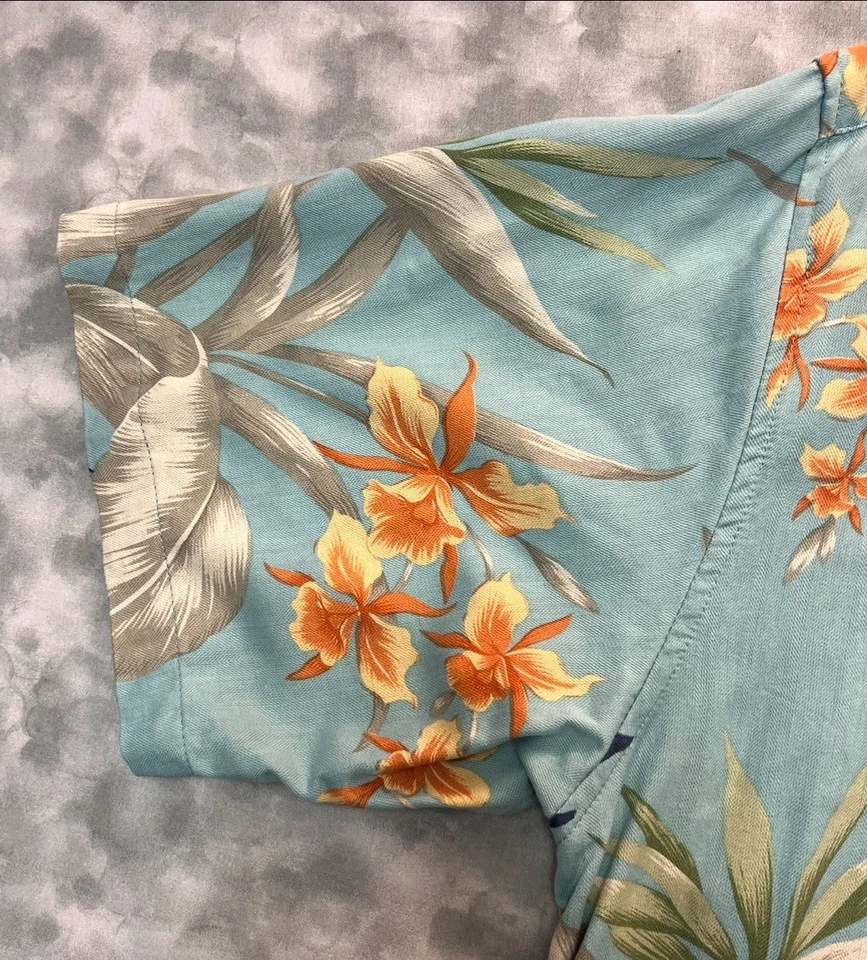 Camisa Para Hombres Islander Talla XL Hawaiana Manga Corta Lavable Seda Tropical Azul Foto 4 de 4