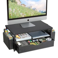 Desk Organizer and Accessories | Computer Monitor Stand Riser with Drawer