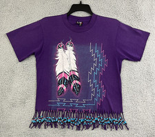 VTG Native American TShirt Medium Beaded Dream Catcher Fringed Western 80s 90s