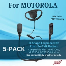 5x D-Shape Earpiece w/ PTT Mic for Motorola Radios XPR3300e, XPR3500, MTP3500