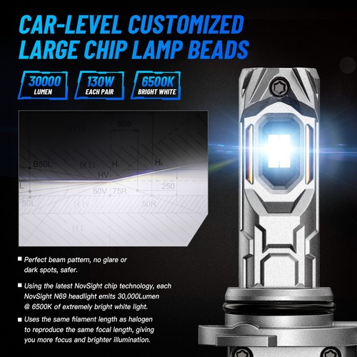 NOVSIGHT 30000LM H11 LED Headlight Bulb Conversion Kit 6500K White Direct Fit - Picture 3 of 10