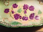 Handmade ceramic Green Yellow Oval Dish w/ Purple Flowers and Tulip Cut Edge — photo 2