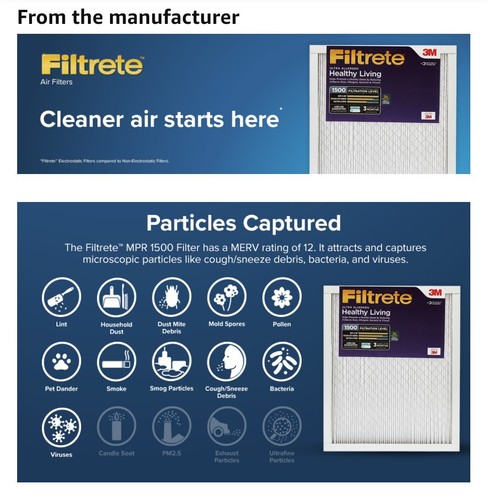 Filtre à air pour four à courant alternatif 2 pièces Filtrete 12" x 24" x 1", certifié MERV 12, MPR 1500 - Photo 10/11