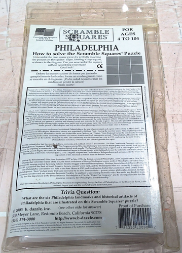 Philadelphia Scramble Squares 9-Piece Puzzle – B Dazzle Inc. | 12x12 Inches - Picture 4 of 4