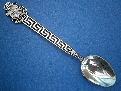N134*) Vintage Emaille Griechisches Schlüssel Muster Greece Thira Souvenir Sammler Löffel