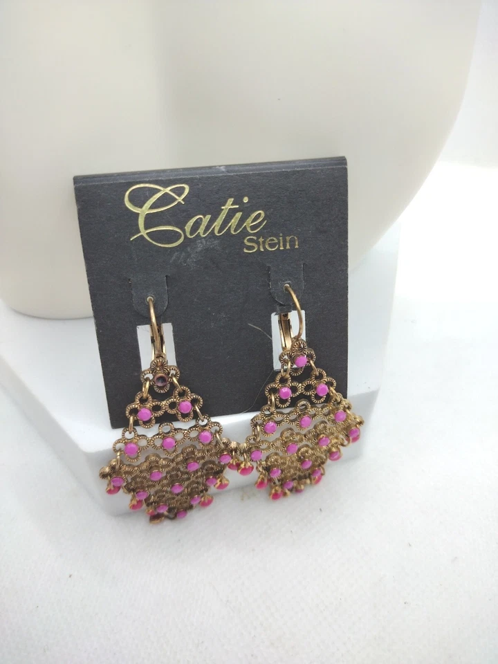 Pendientes de araña colgantes Catie Stein bronce en tono púrpura y fushia Foto 3 de 4