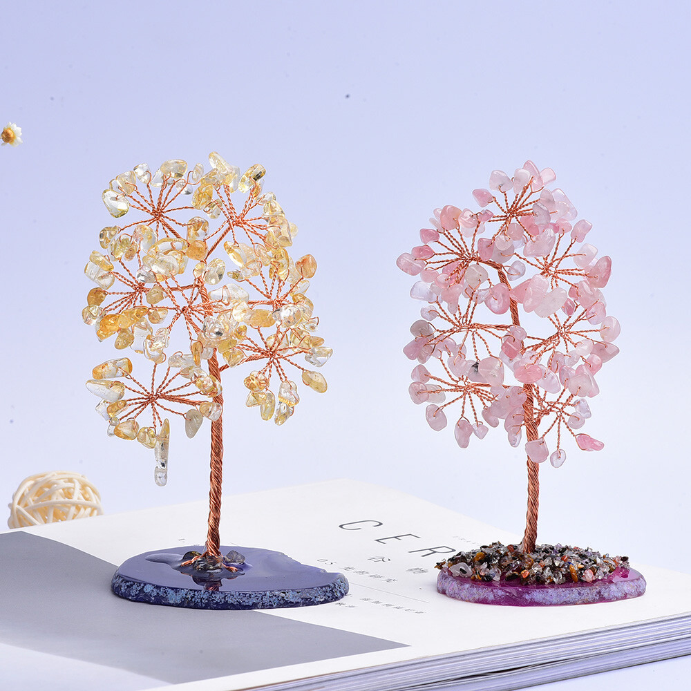 Copper Wire Tree Rose Quartz Citrine Crystals Gemstones  display picture 3