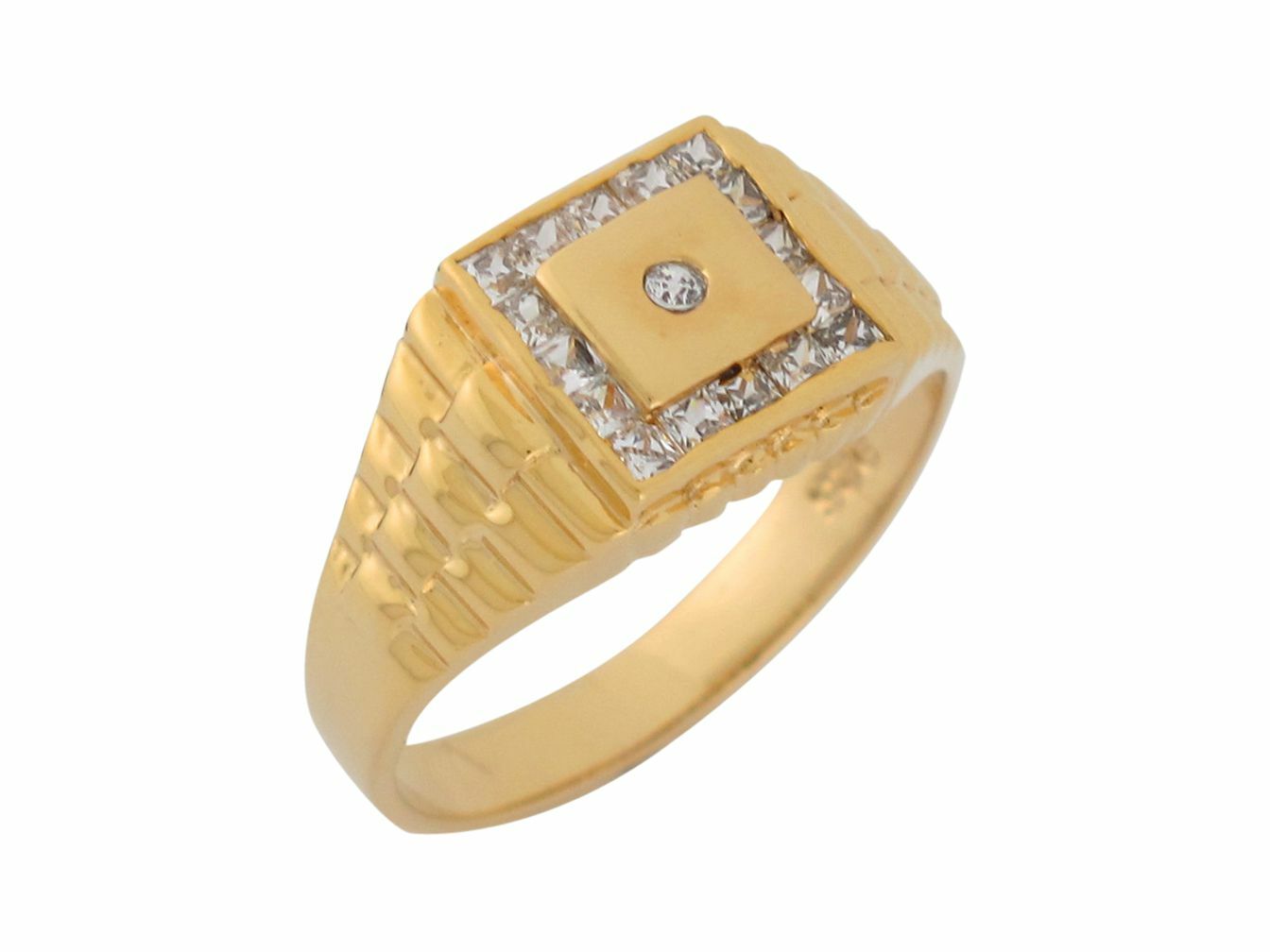 10k or 14k Yellow Gold White CZ Simple Modern Design Mens Ring eBay