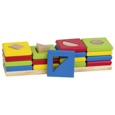 Goki Wooden Toys-The 4 Towers, Shapes and Colors Sorting Game WM034 - NEW IN BOX