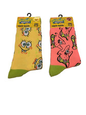 SpongeBob Smile Faces Patrick Star Crew Socks 2 Pairs Shoe Size 9-13 NWT