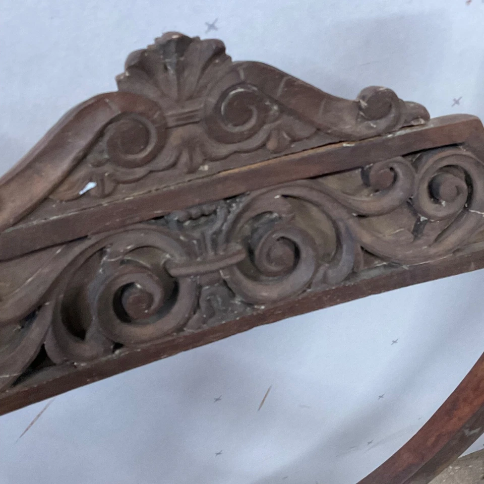 Antique baroque carved walnut arm chair Savonarola heads faces project fantasty - Image 4 of 4