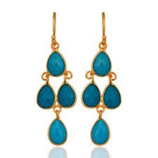 Turquoise Gemstone 925 Silver Gold Plated Dangle Earrings Wedding Jewelry