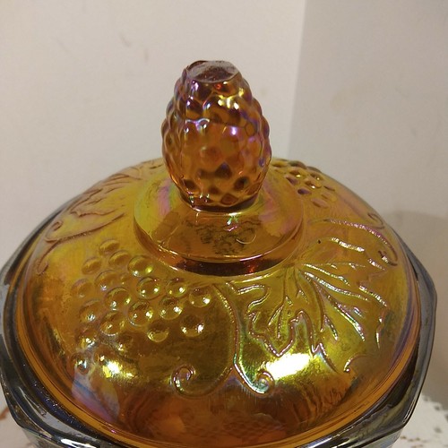 Vintage Amber Harvest Carnival Glass Iridescent Canister/Jar With Lid. Beautifu - Picture 6 of 12