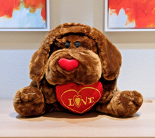 Dan Dee Large Brown Hound Dog Heart Nose Love Heart Sleepy Eye Valentine's Plush