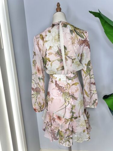 Sheike Pink Floral Print Tie Front Mini Dress Women’s Size 6 - Picture 6 of 7
