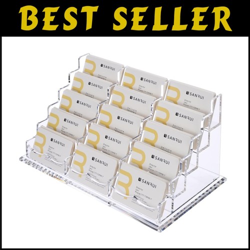 Polished Acrylic 15-Slot Business Card Stand for Stylish Desk Organization