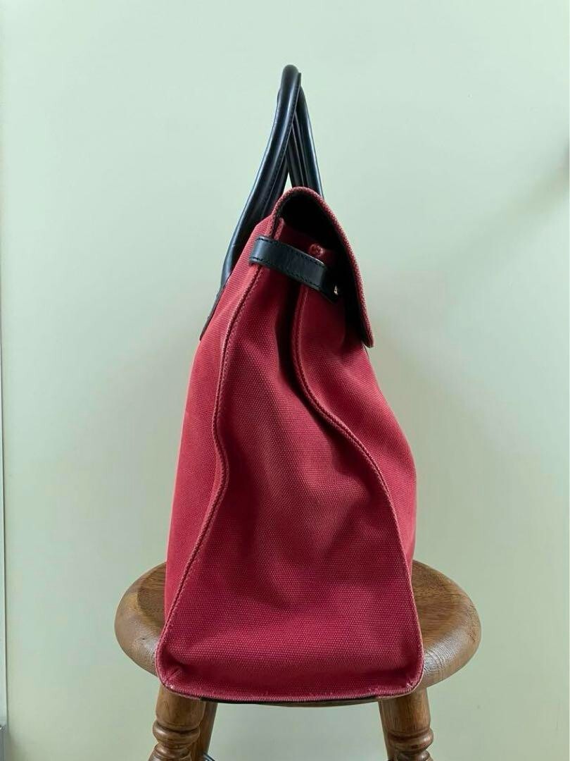 RALPH LAUREN Canvas Ricky Tote Bag Red Authentic Women Used