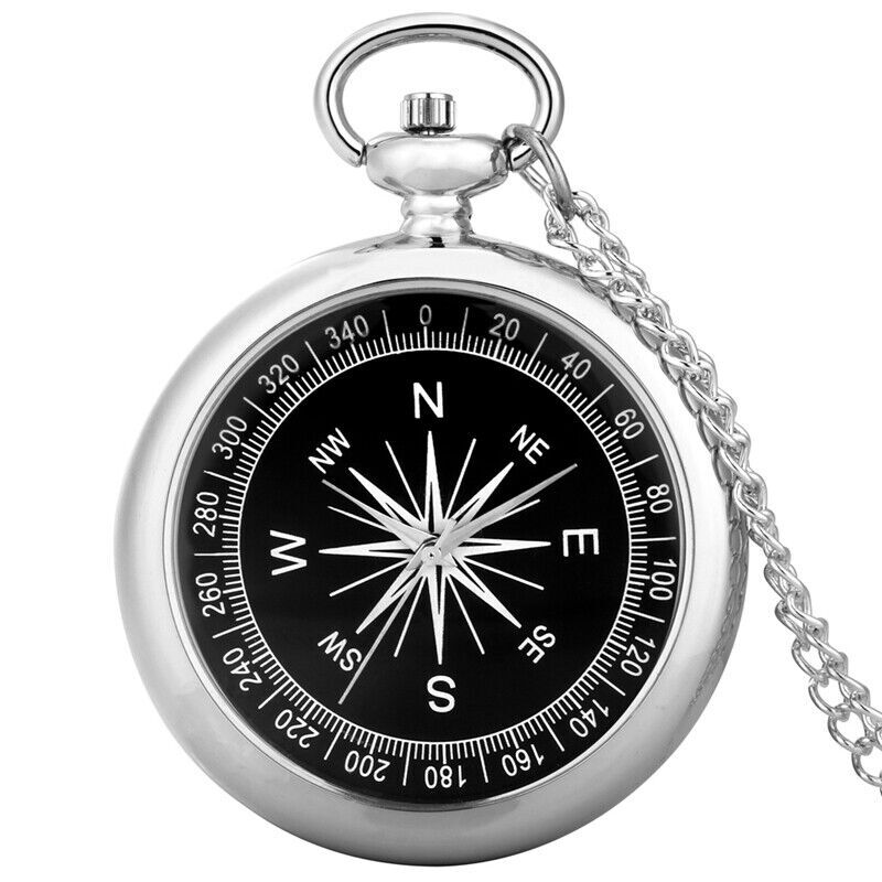 Silver/Gold Open Face Pocket Wath Unisex Quartz Compass Display Necklace Chain