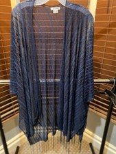 Just Jamie Knit Shawl/ Wrap/ Poncho Blue See Thru Tassels Bohemian Date Night