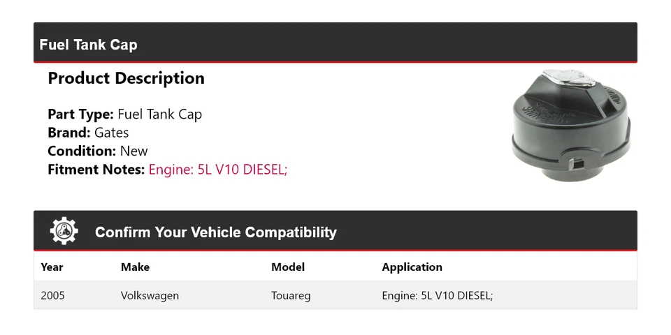 For 2005 Volkswagen Touareg 5L V10 DIESEL Fuel Tank Cap Gates - Image 2 of 4