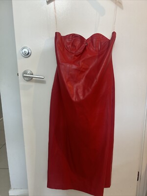 BIANCA & BRIDGETT RED PU KYLIE STRAPLESS MIDI DRESS SZ 16 BNWT (TO5